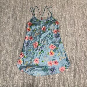 Vintage Kathryn Satin Floral Slip Blue Scoop Neck Mini Women’s Size S
